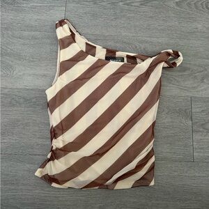 4SI3NNA Brown and Cream Striped Tank Top